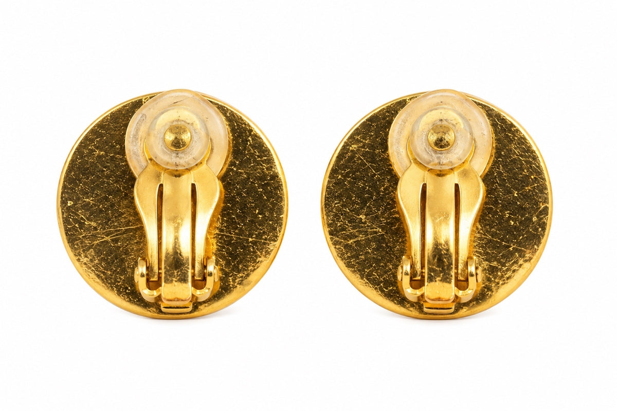 Hermès Vintage Sellier Clou de Selle Gold Clip-On Earrings