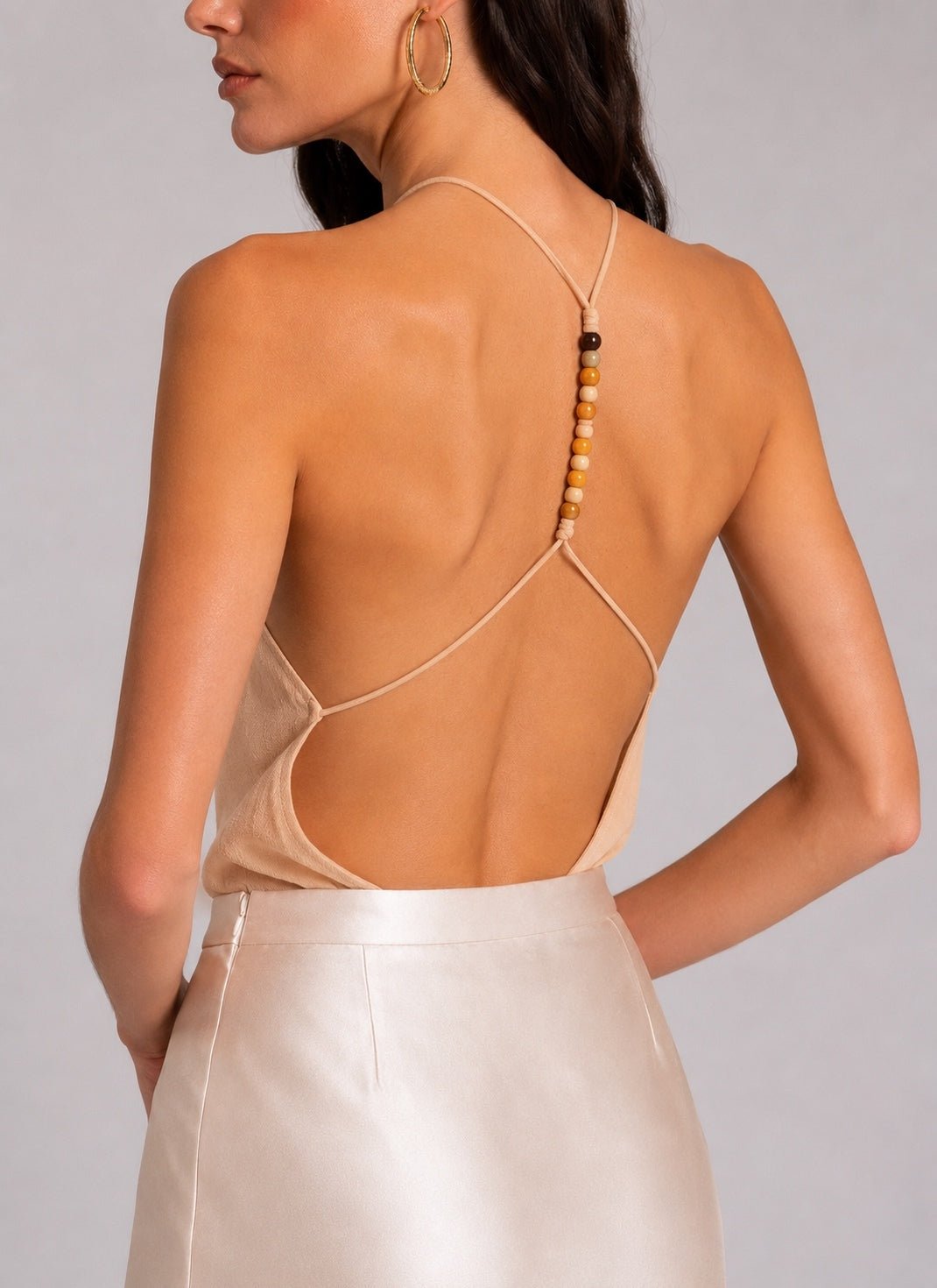 Bottega Veneta Bottega Veneta Cashmere Beaded Open Back Knit Bodysuit Tan S | NWT - Vestir