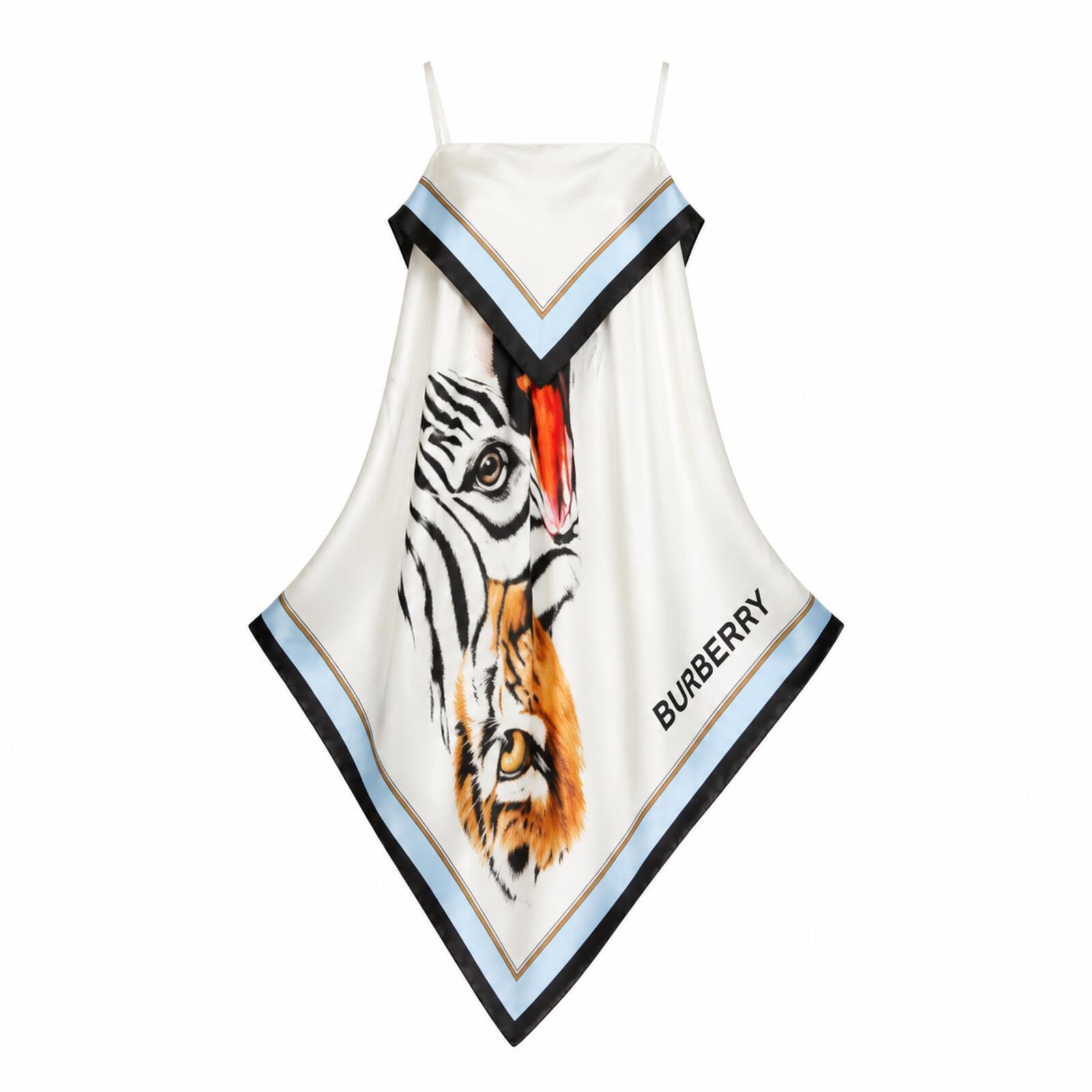 Burberry Burberry Animalia Print Silk Scarf Dress Porcelain IT 40 US 6 | NWT - Vestir