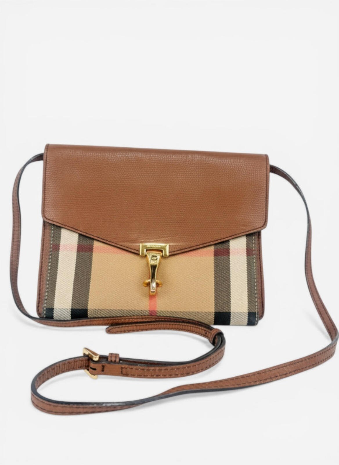 Burberry Burberry Macken House Check Canvas Tan Leather Crossbody | Very Good - Vestir