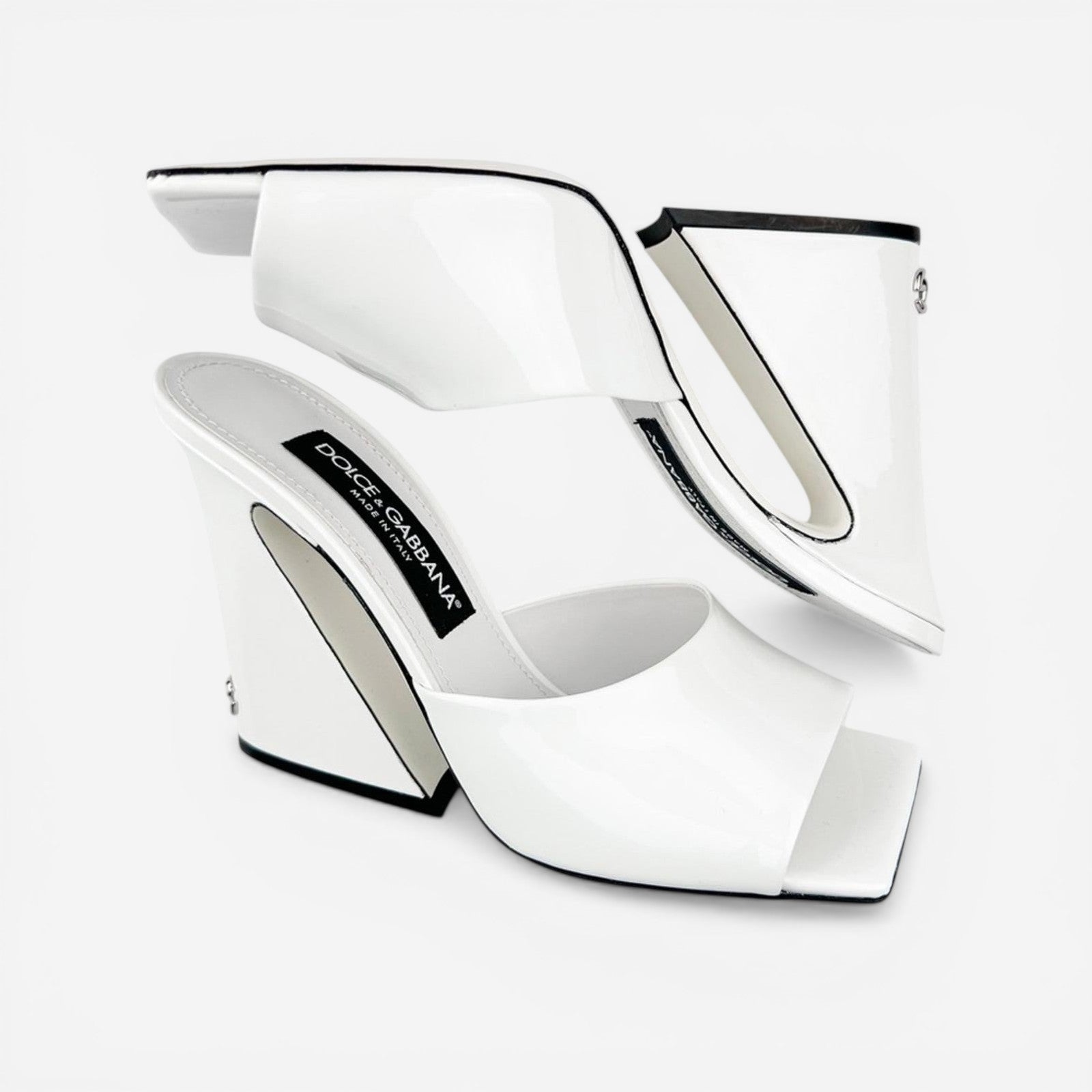 Dolce & Gabbana White Patent Calfskin Square‑Toe Mules – Women’s EU 39 NIB