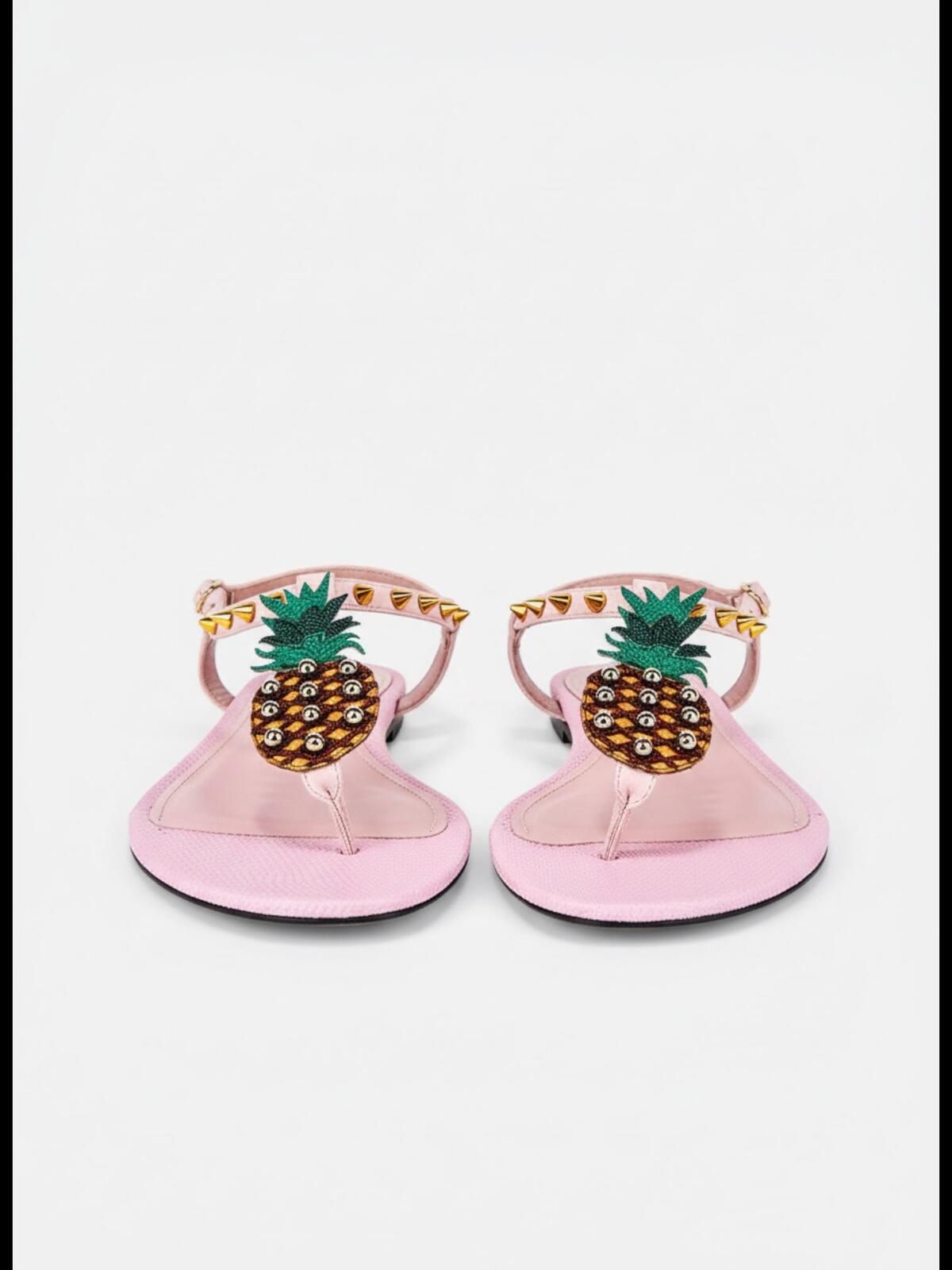 Dolce & Gabbana Pineapple Collection Pink Leather Sandal EU 40 US 9 NWT