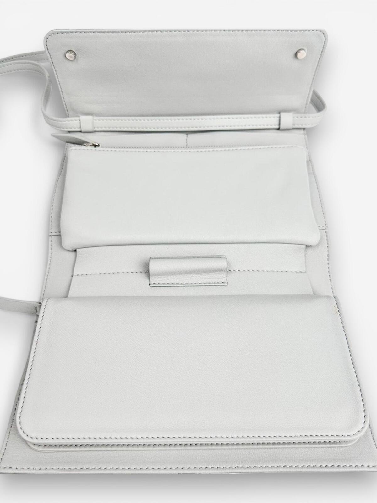 Giorgio Armani Gray Leather Convertible Wallet Crossbody Clutch Strap | New