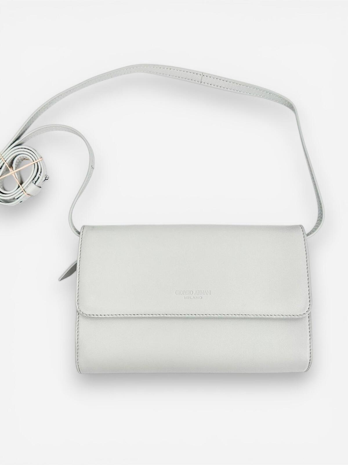 Giorgio Armani Gray Leather Convertible Wallet Crossbody Clutch Strap | New
