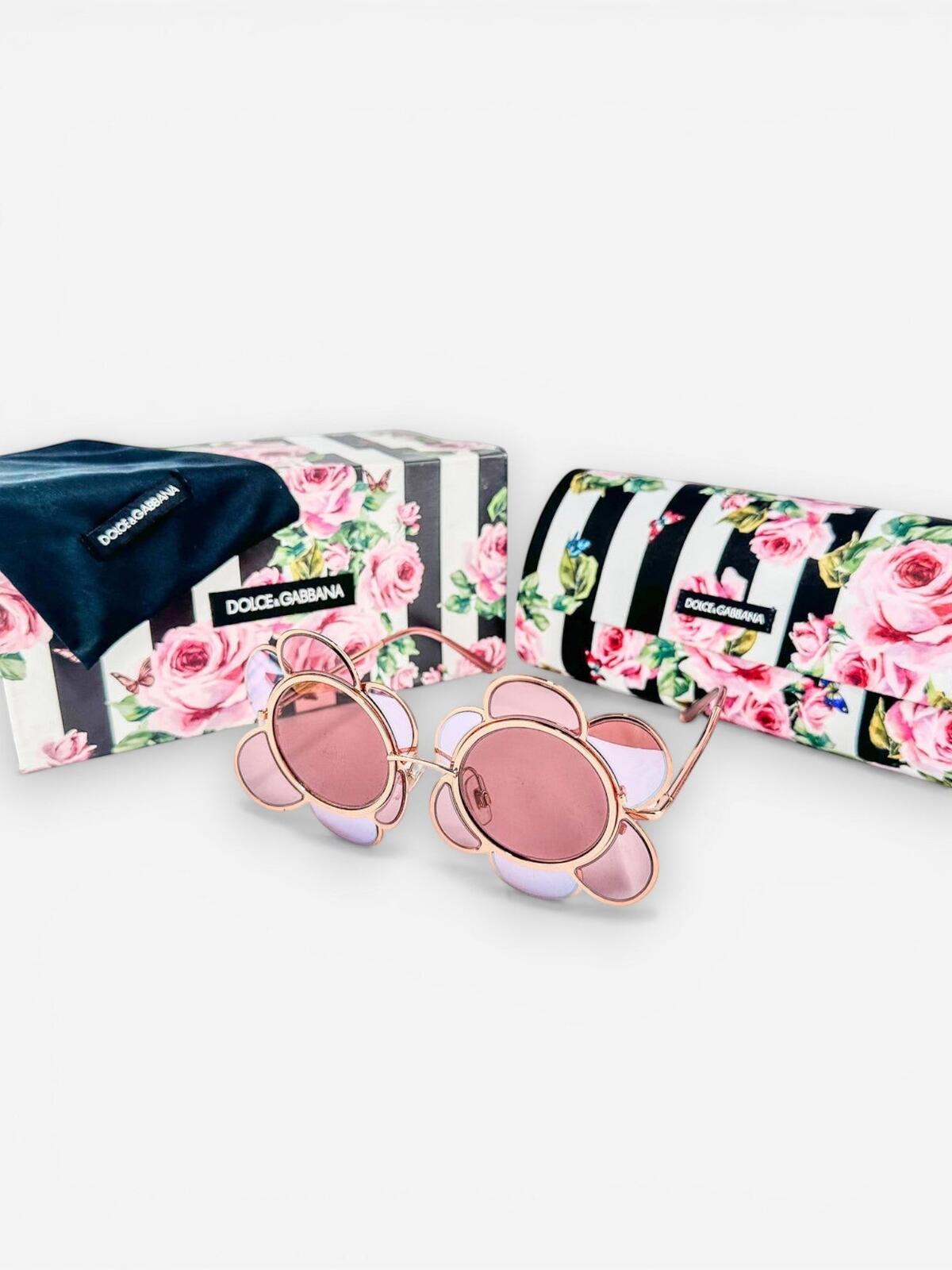 Dolce & Gabbana Flower Sunglasses Pink Rose Gold Sculptural Frame | NWT