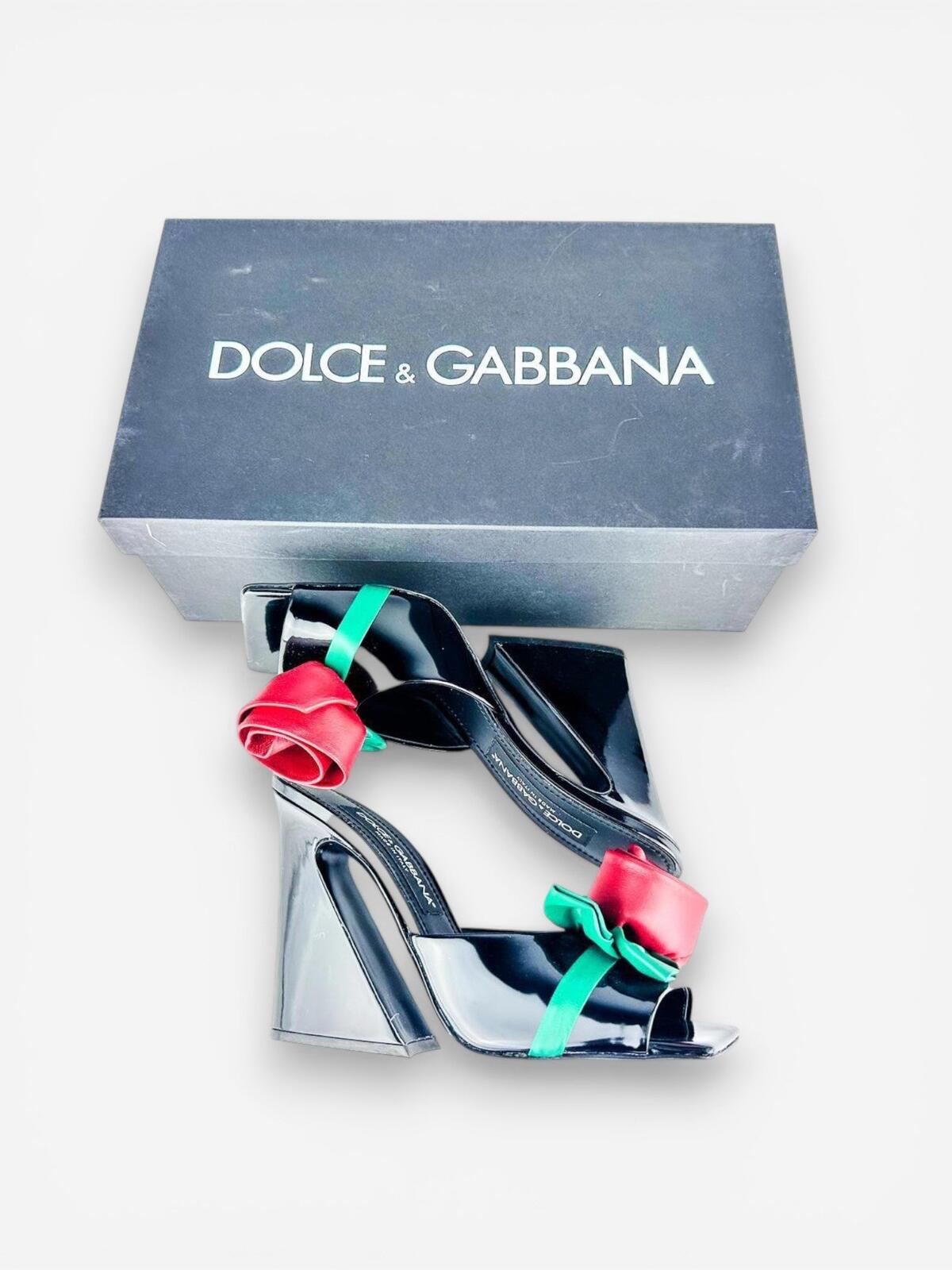 Dolce & Gabbana 3D Rose Floral Appliqué Patent Leather Mule EU 39 – view 6