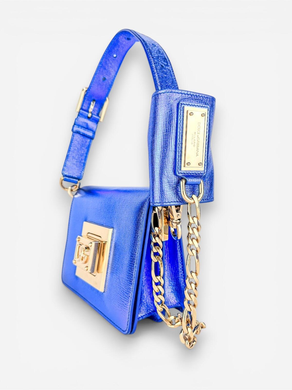 Dolce & Gabbana Bella Metallic Foiled Leather Shoulder Crossbody Bag Rare – view 3