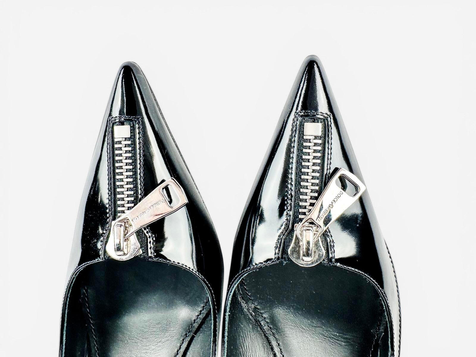 Dolce & Gabbana Dolce & Gabbana Black Patent Slingback Pumps Zip Detail EU 39 | NIB - Vestir