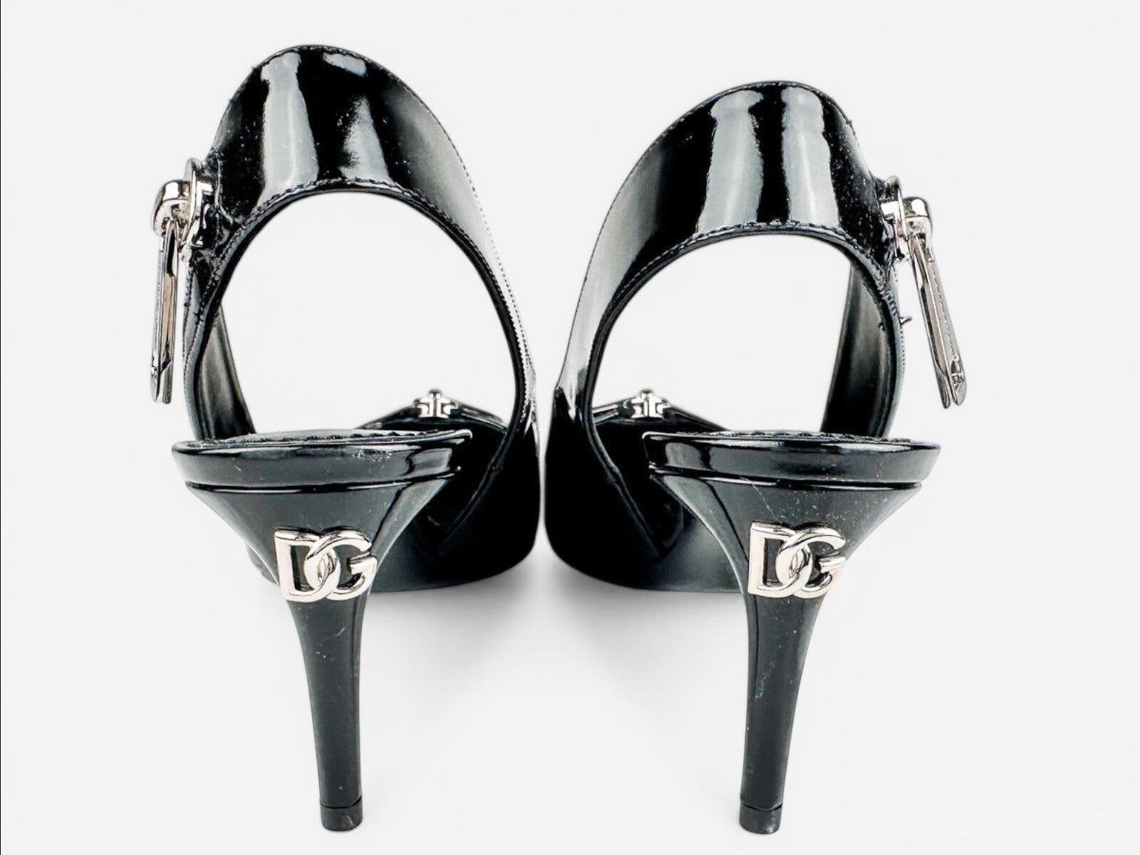 Dolce & Gabbana Dolce & Gabbana Black Patent Slingback Pumps Zip Detail EU 39 | NIB - Vestir