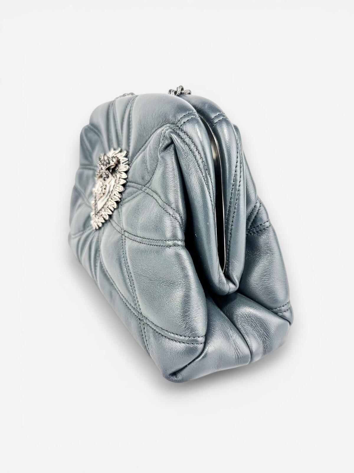 Dolce & Gabbana Devotion Quilted Leather Chain Shoulder Bag Heart Logo Gray – view 3
