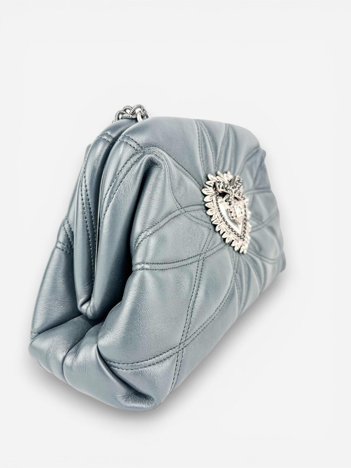 Dolce & Gabbana Dolce & Gabbana Devotion Quilted Leather Chain Shoulder Bag Heart Logo Gray - Vestir