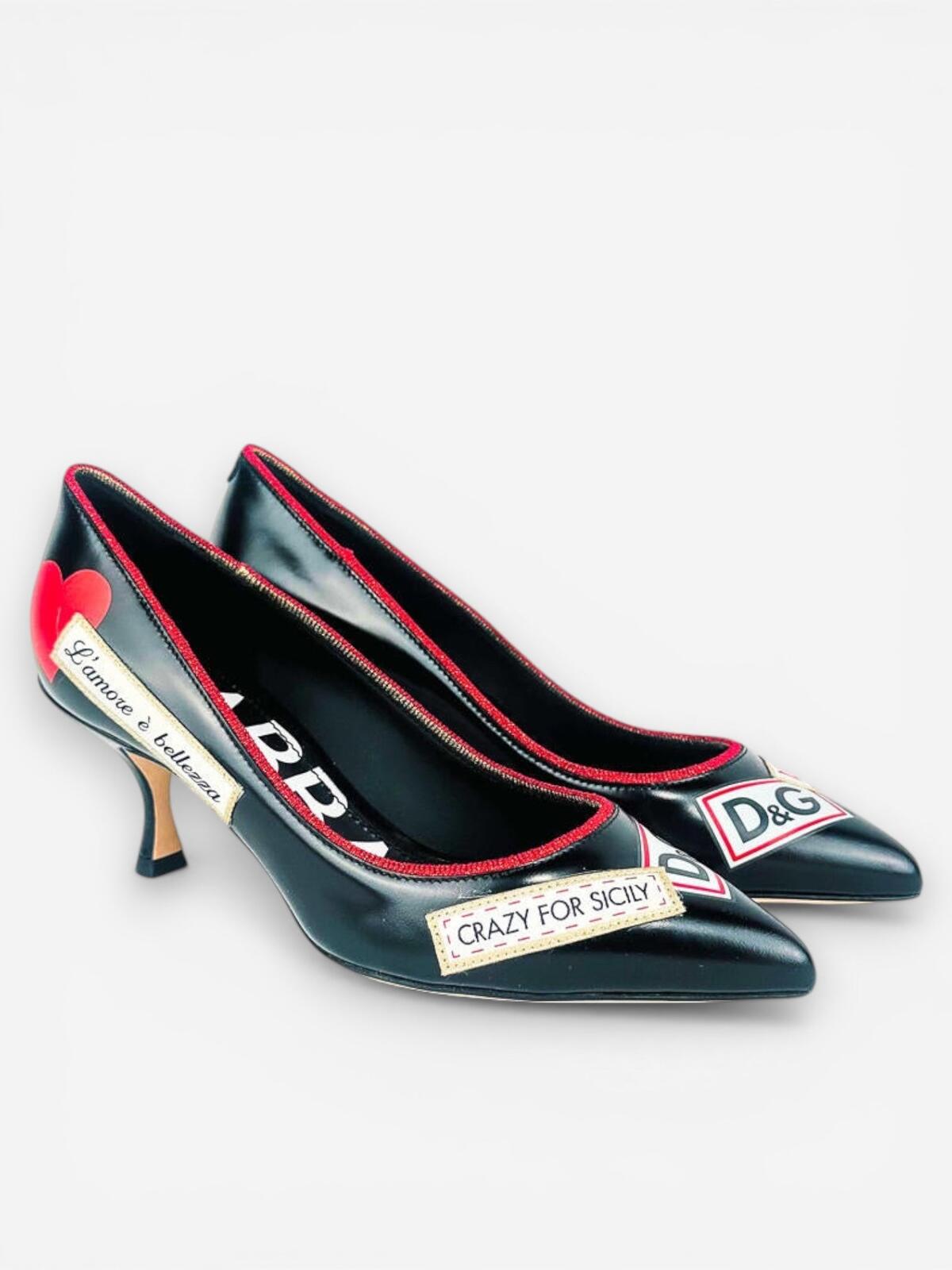 Dolce & Gabbana Dolce & Gabbana Lori Crazy for Sicily Patch Pump Black Red EU 35 US 5 | NIB - Vestir