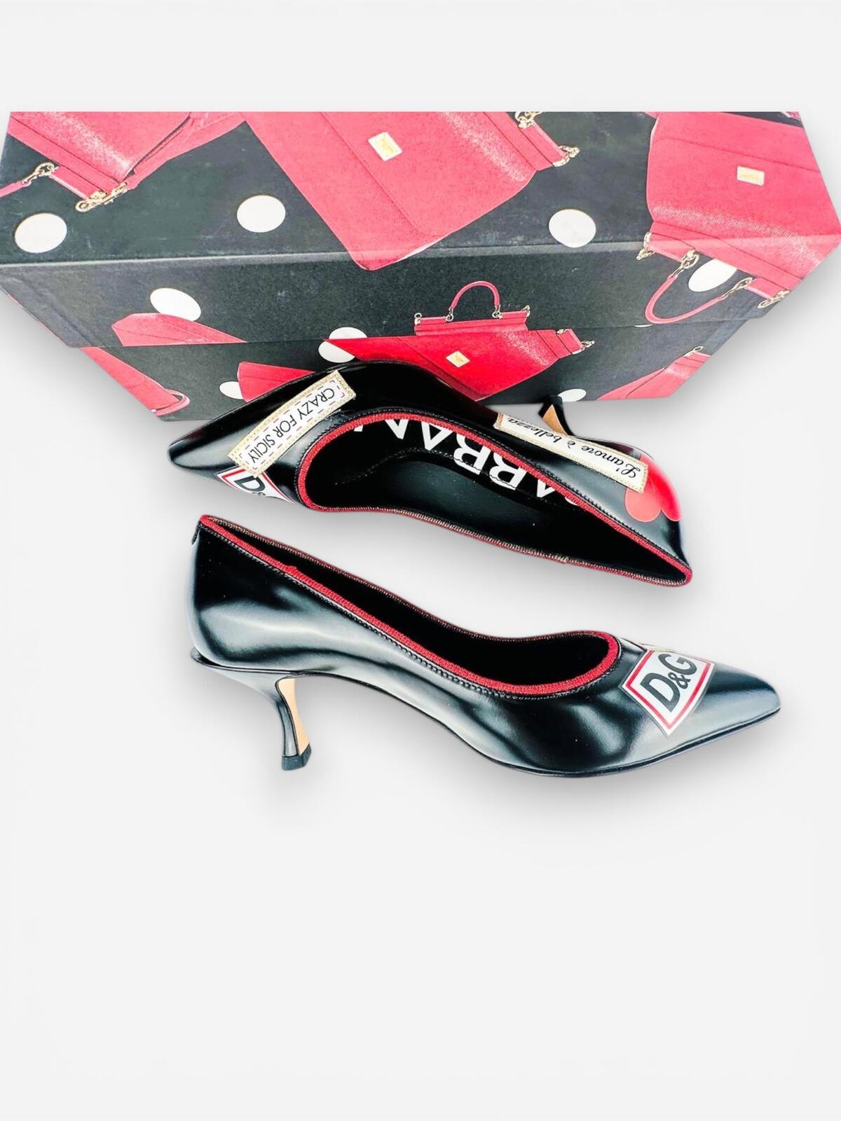 Dolce & Gabbana Lori Crazy for Sicily Patch Pump Black Red EU 35 US 5 – view 8