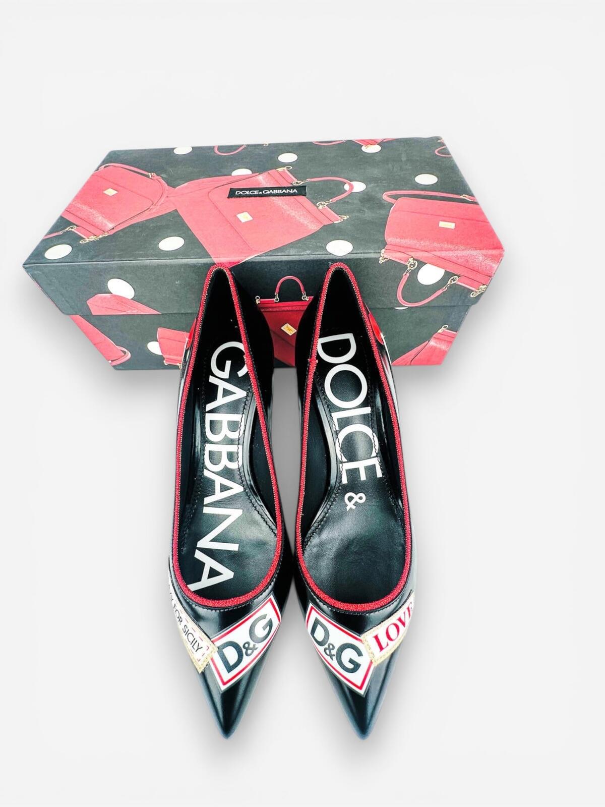 Dolce & Gabbana Lori Crazy for Sicily Patch Pump Black Red EU 35 US 5 – view 3