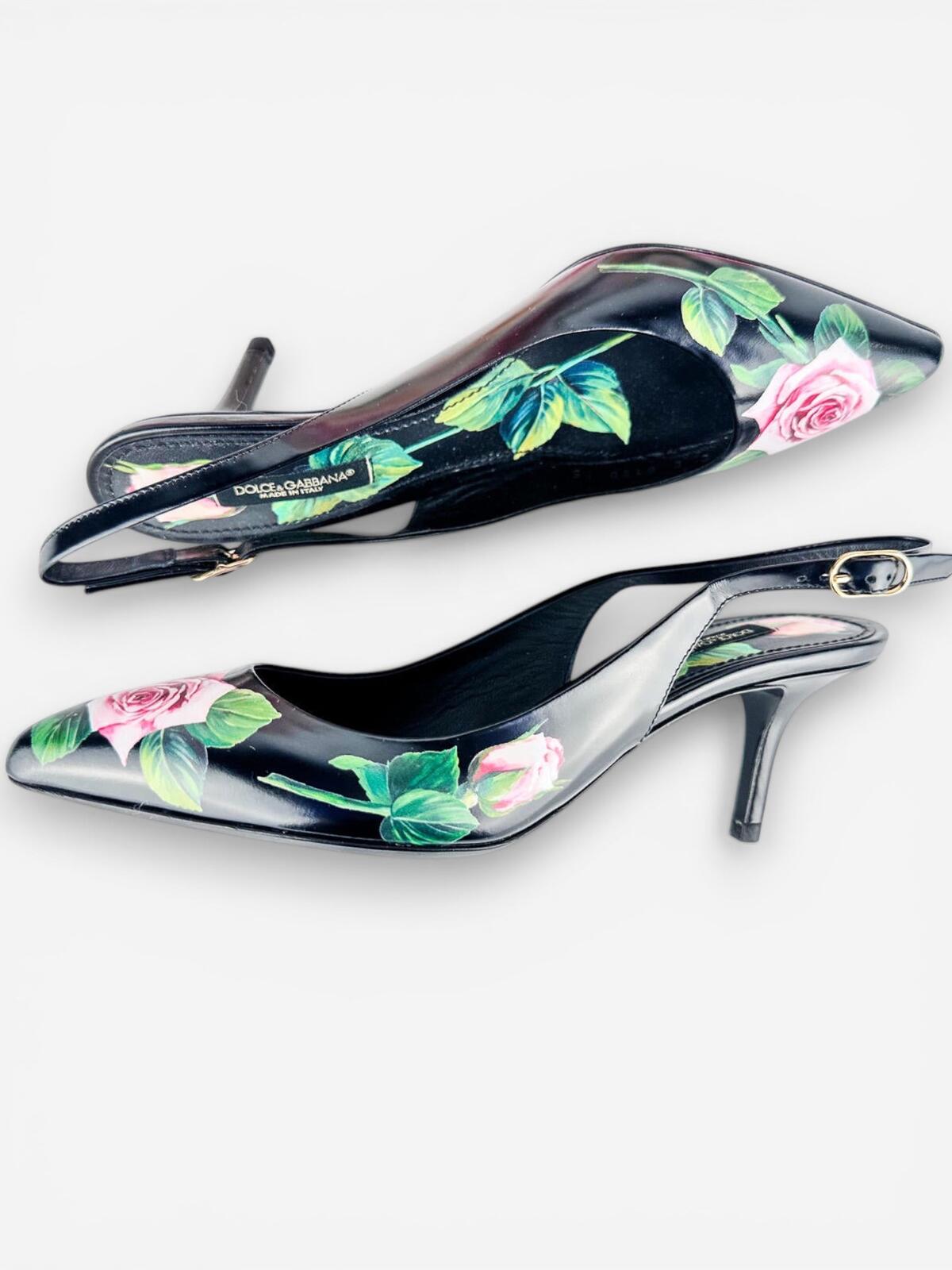 Dolce & Gabbana Lori Rose Floral Leather Slingback Pump EU 35 US 5, Rare – view 7