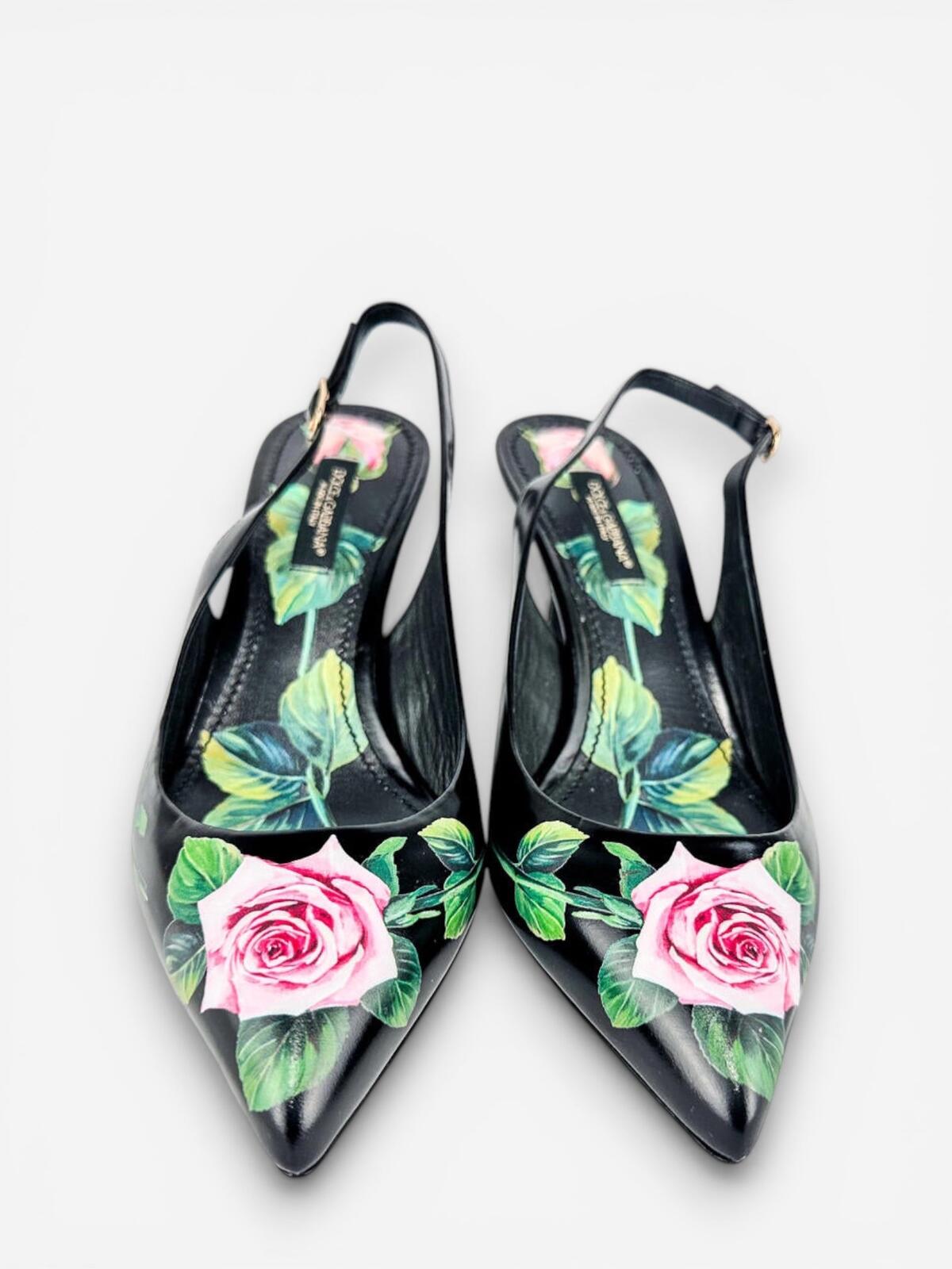 Dolce & Gabbana Lori Rose Floral Leather Slingback Pump EU 35 US 5, Rare – view 8