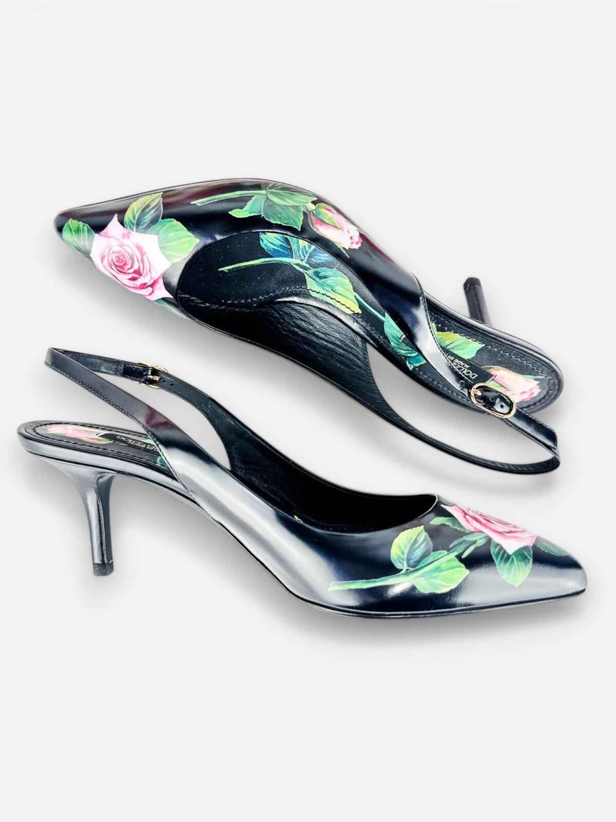 Dolce & Gabbana Lori Rose Floral Leather Slingback Pump EU 35 US 5, Rare – view 6