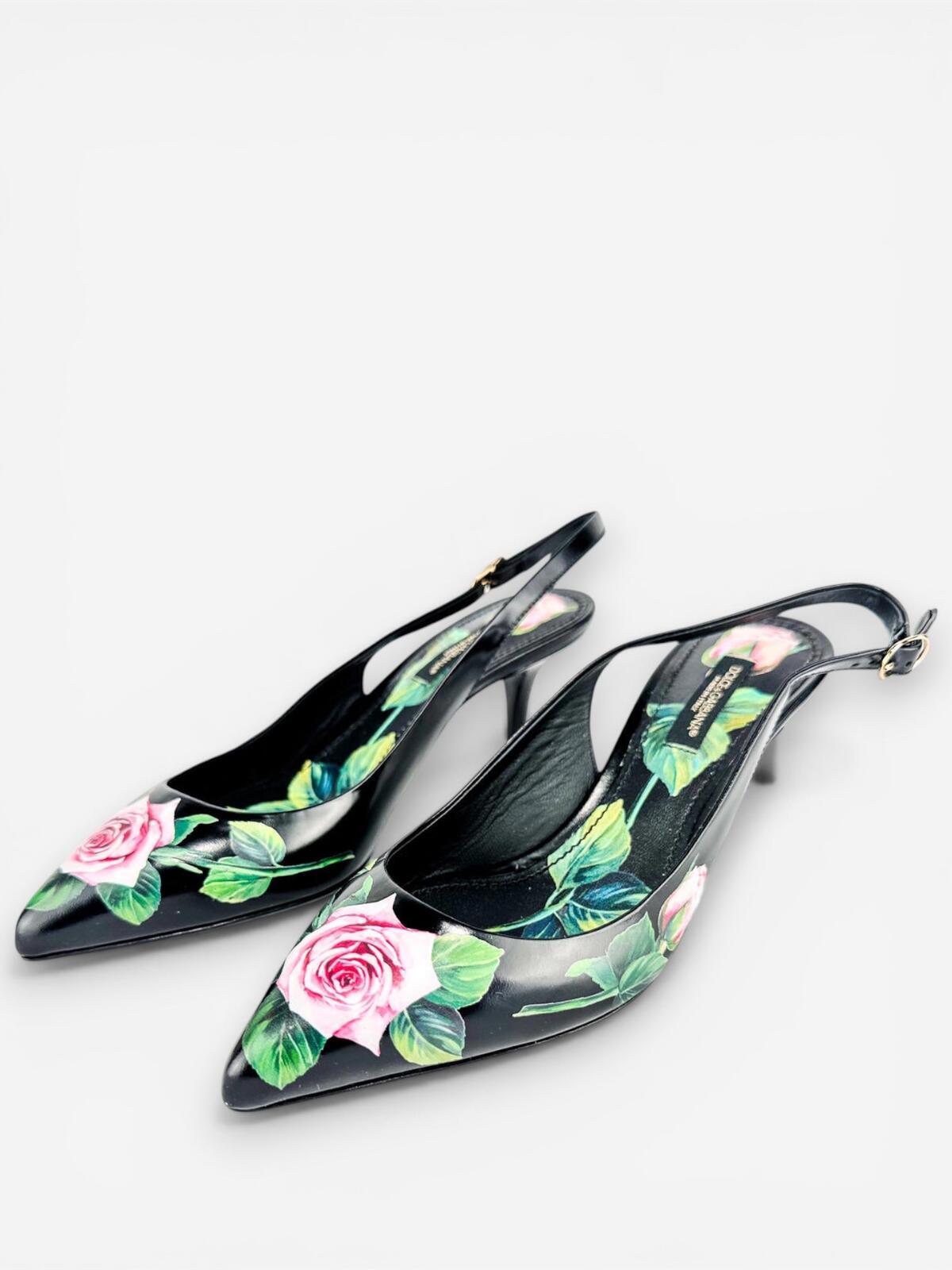 Dolce & Gabbana Lori Rose Floral Leather Slingback Pump EU 35 US 5, Rare – view 3