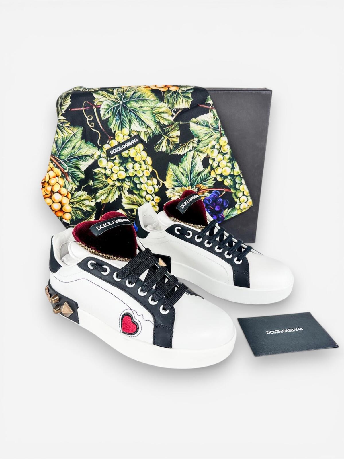 Dolce & Gabbana Dolce & Gabbana Portofino Heart Stud Leather Sneaker EU 36.5 US 6.5 NWT - Vestir