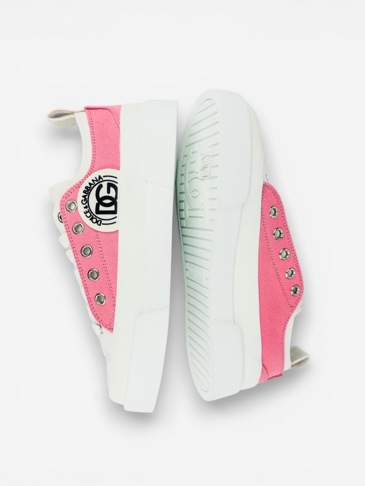 Dolce & Gabbana Portofino Layered White Pink DG Logo Sneaker EU 36 – view 8