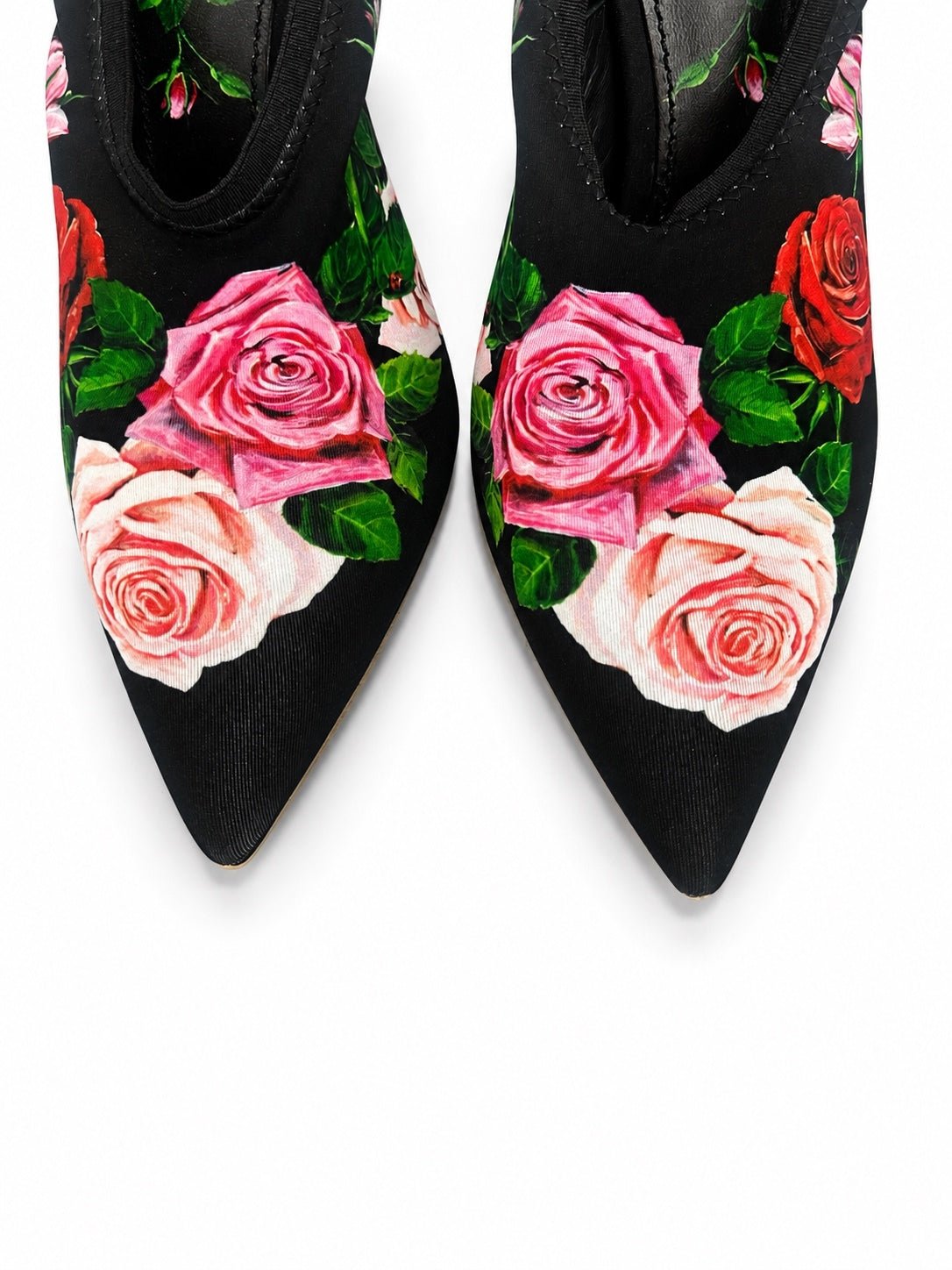 Dolce & Gabbana Dolce & Gabbana Rose Floral Jersey Slingback Pump Black EU 39.5 US 9.5 | NIB - Vestir
