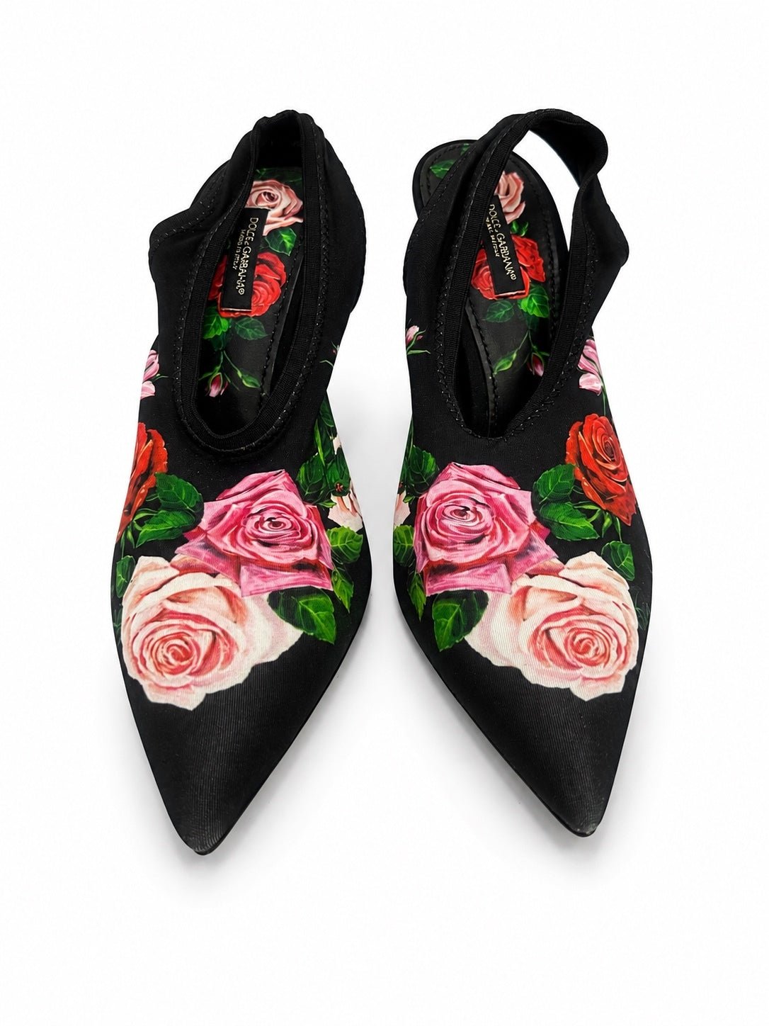 Dolce & Gabbana Dolce & Gabbana Rose Floral Jersey Slingback Pump Black EU 39.5 US 9.5 | NIB - Vestir