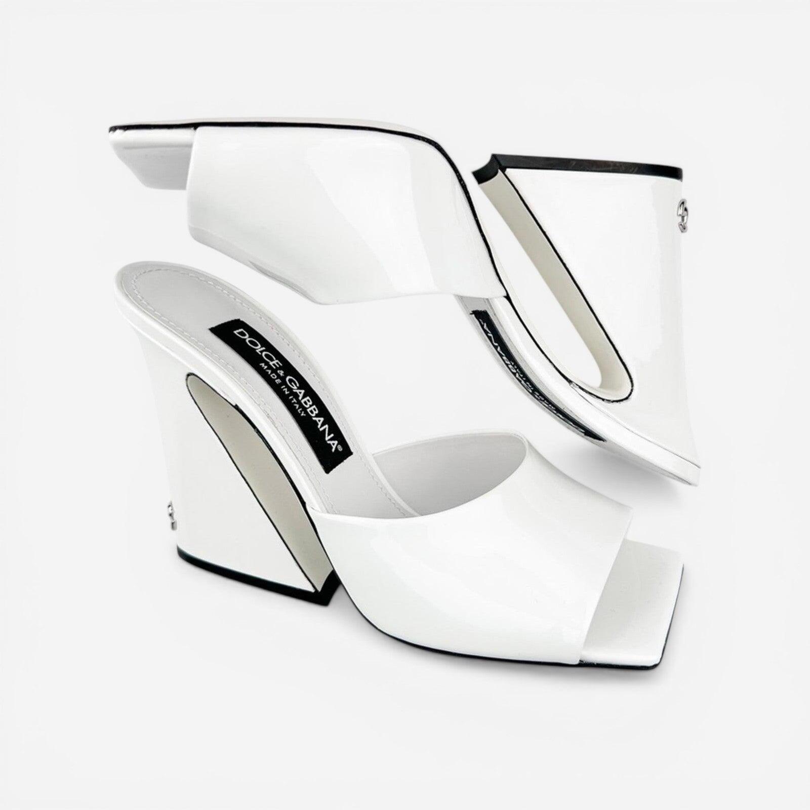 Dolce & Gabbana Dolce & Gabbana White Patent Calfskin Square-Toe Mule Heels EU 39 US 9 | NIB - Vestir