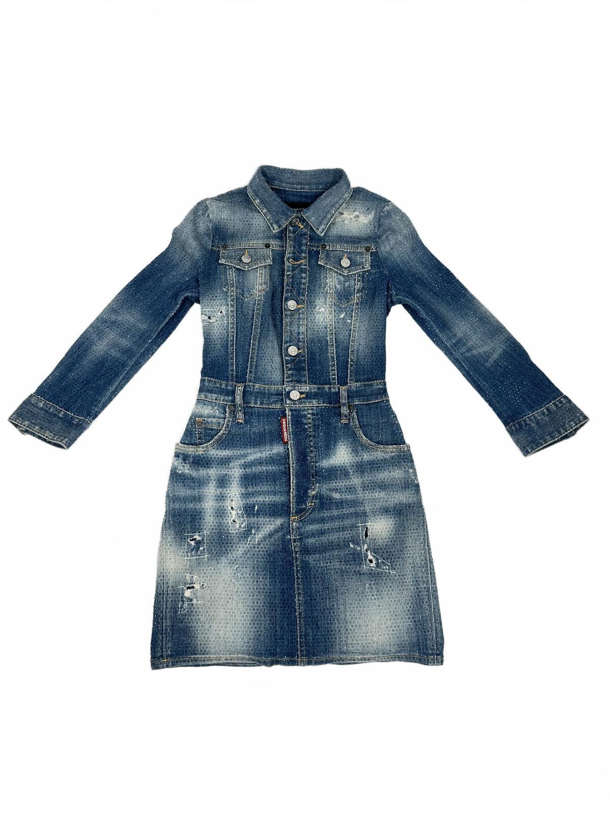 Dsquared2 Dsquared2 Crystal Rhinestone Trucker Distressed Denim Mini Dress IT 38 EU 38 | NWT - Vestir