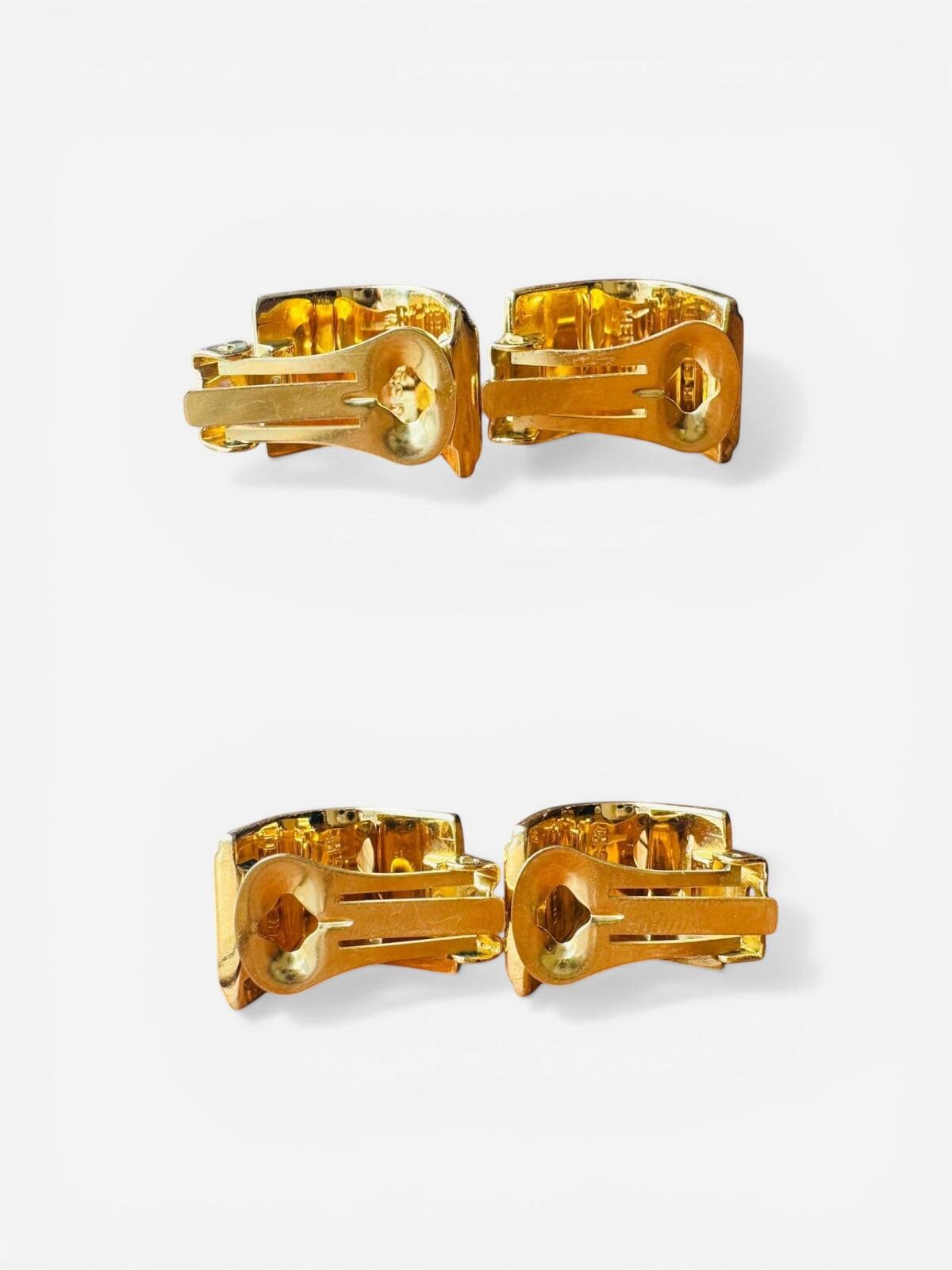 Hermès Vintage Gold Plated Enamel Bird Clip-On Earrings Green | Stamped