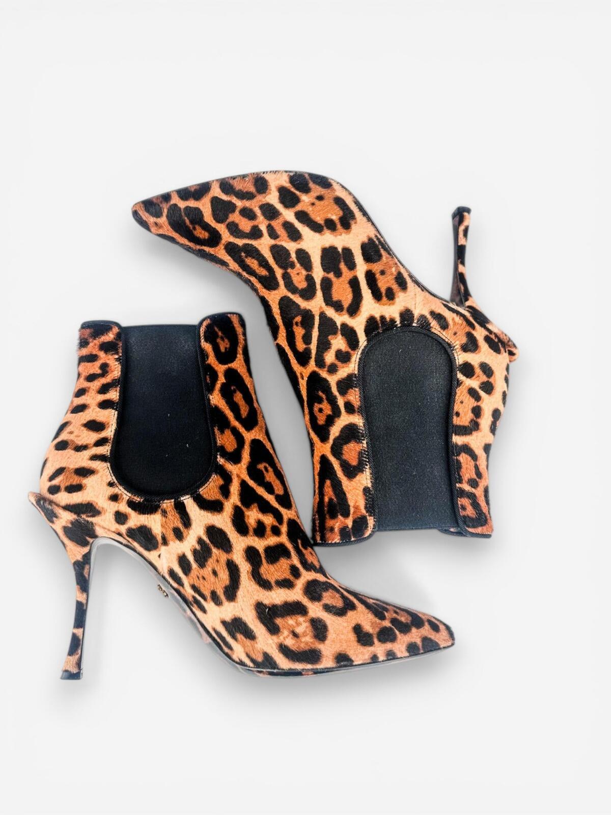Dolce & Gabbana Leopard Calf Hair Stiletto Ankle Boot EU 39.5 US 9 | NIB