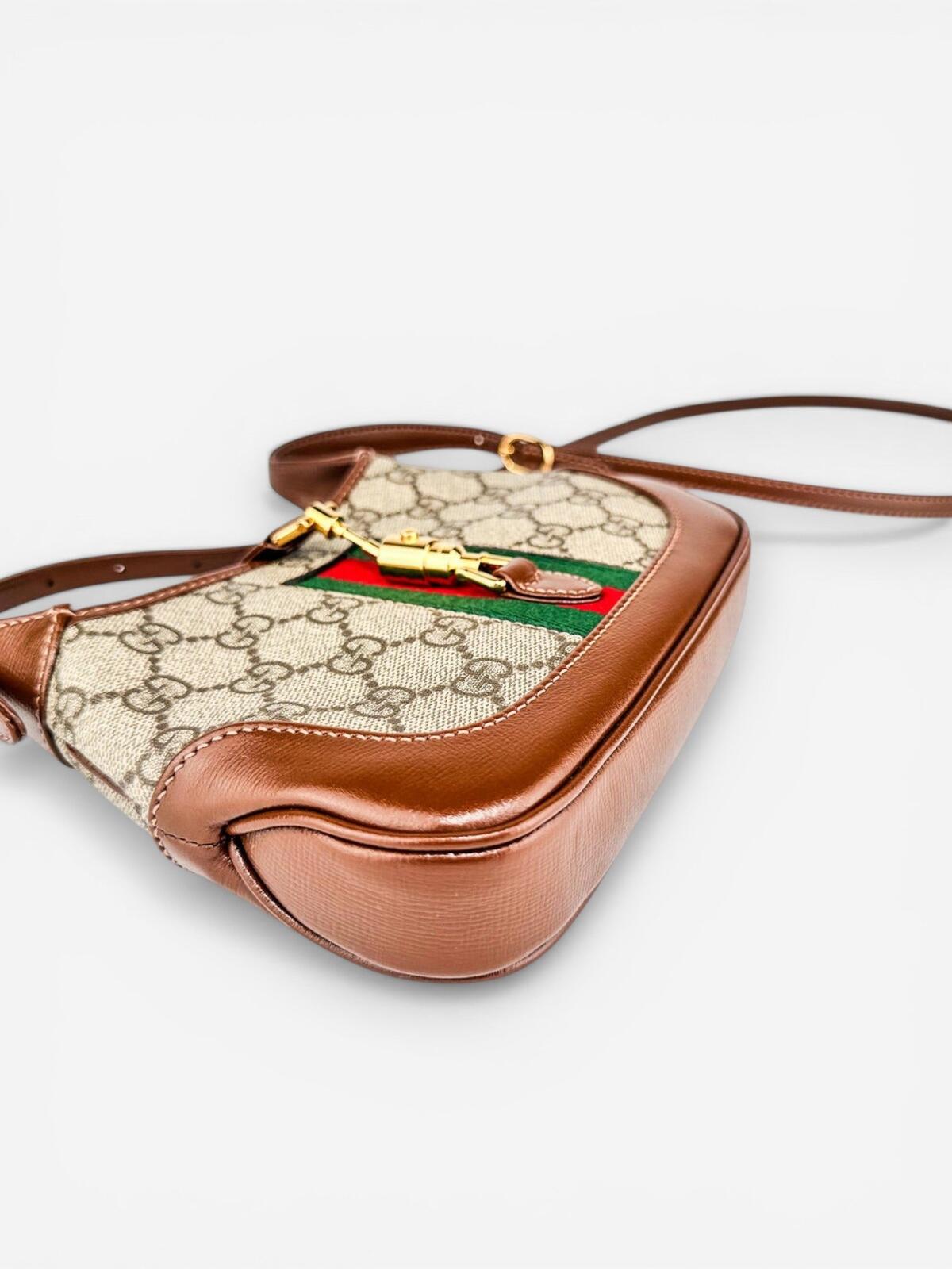 Gucci Jackie 1961 Mini GG Supreme Canvas Brown Web Stripe Bag – view 3