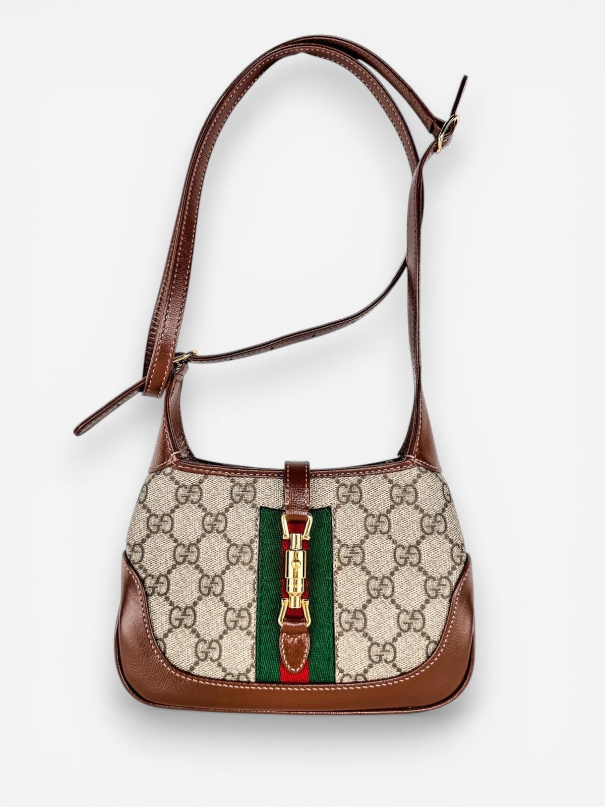 Gucci Gucci Jackie 1961 Mini GG Supreme Canvas Brown Web Stripe Bag | New - Vestir