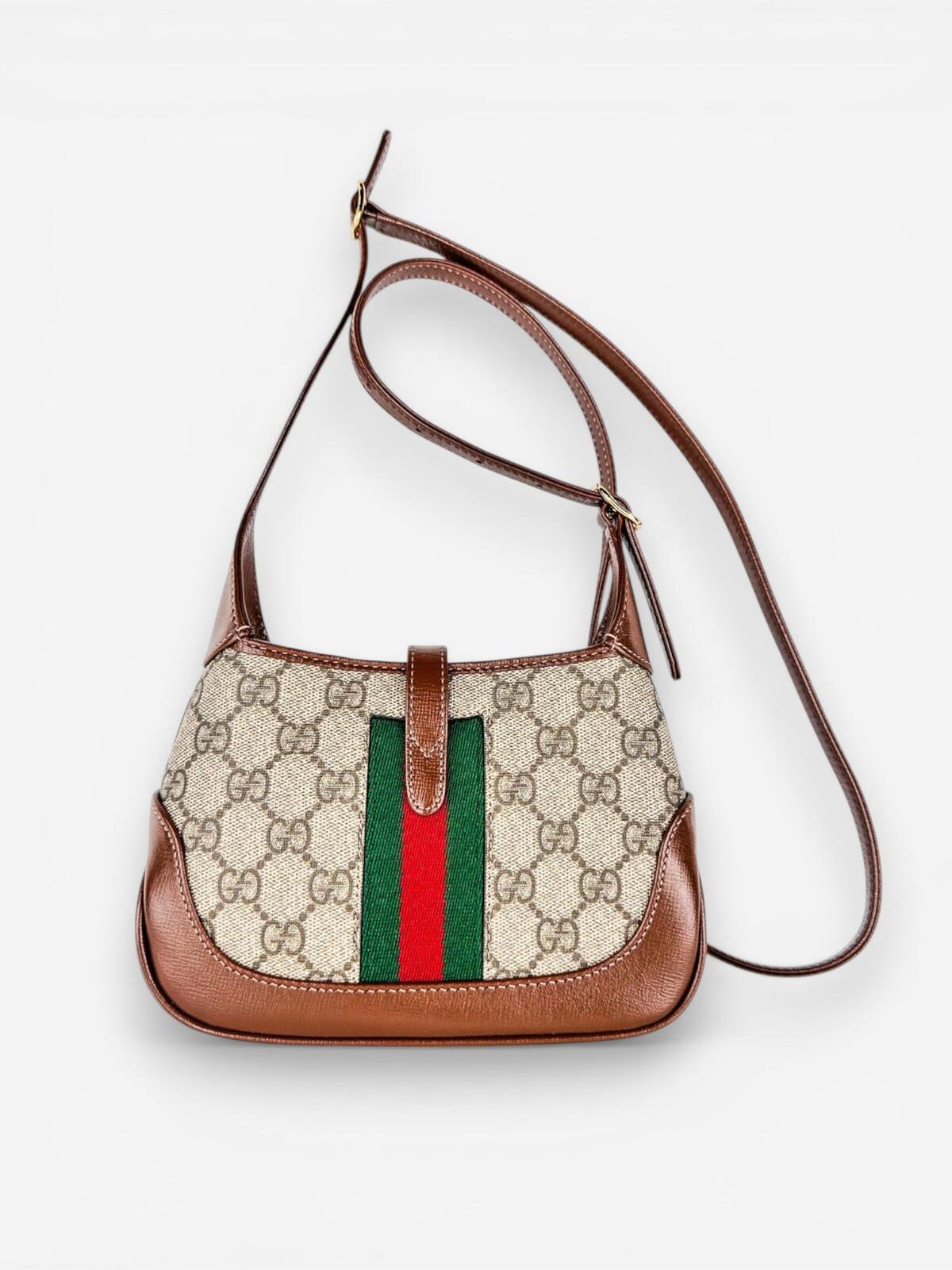 Gucci Gucci Jackie 1961 Mini GG Supreme Canvas Brown Web Stripe Bag | New - Vestir