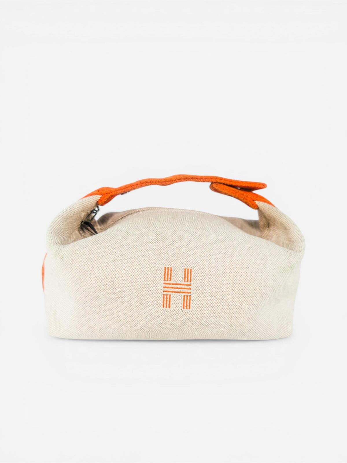 HERMES Hermès Bride-A-Brac Canvas Pouch Natural Orange Zip Top | Pre-Owned - Vestir