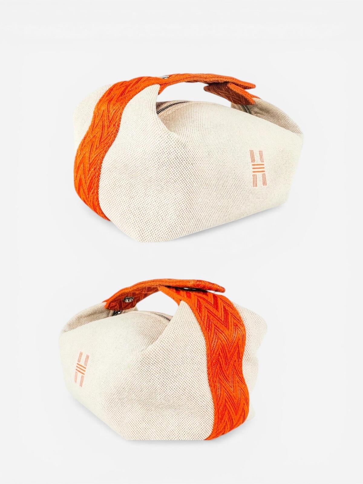 Hermès Bride-A-Brac Canvas Pouch Natural Orange Zip Top – view 7