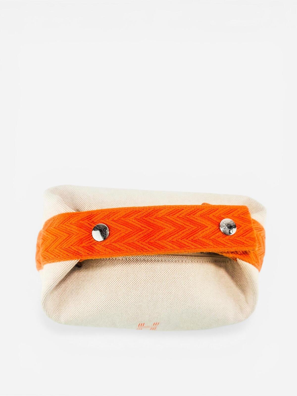 Hermès Bride-A-Brac Canvas Pouch Natural Orange Zip Top – view 6