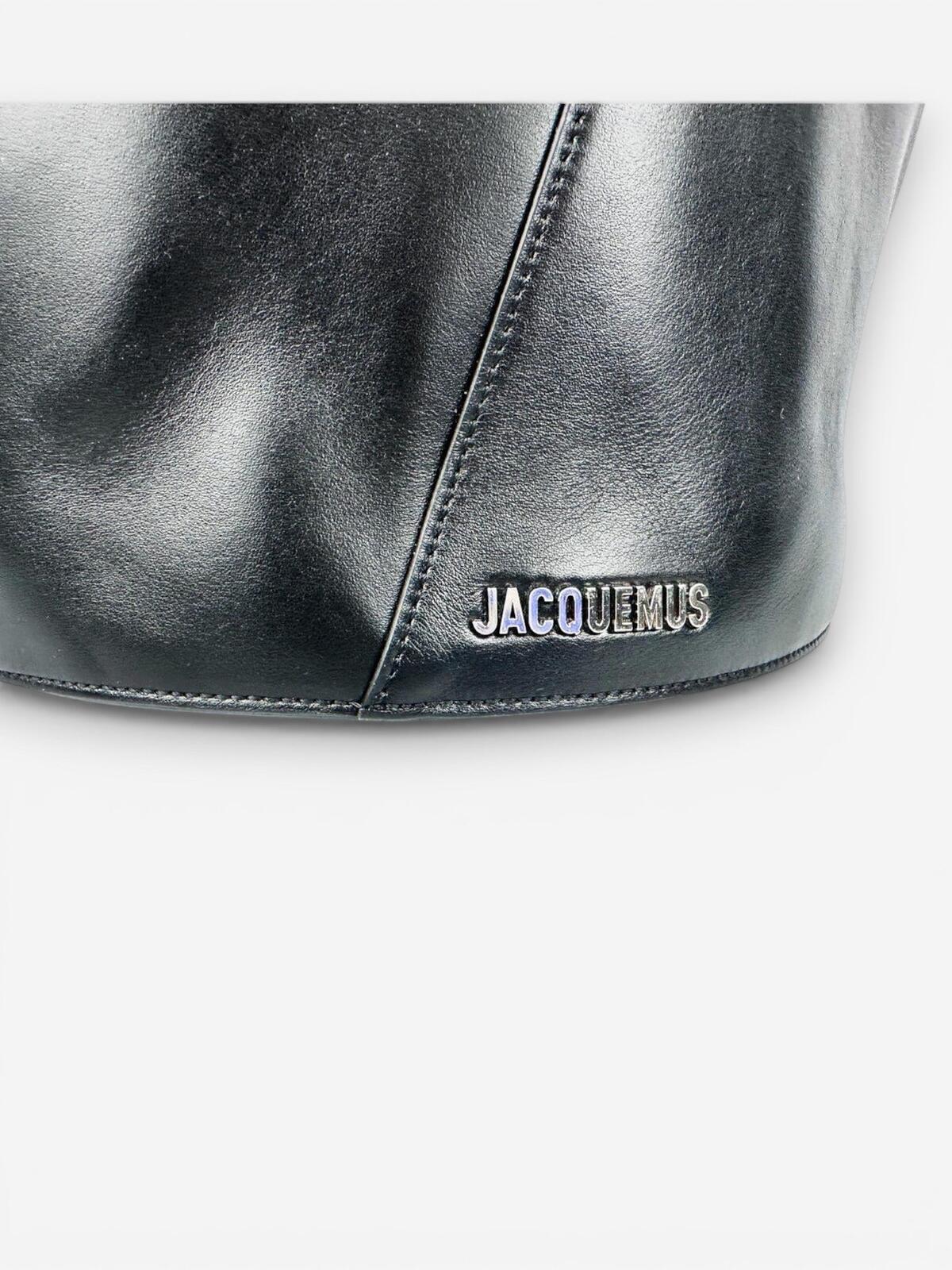 JACQUEMUS Jacquemus Le Tourni Black Calf Leather Bucket Tote Knotted Handle | NWT - Vestir