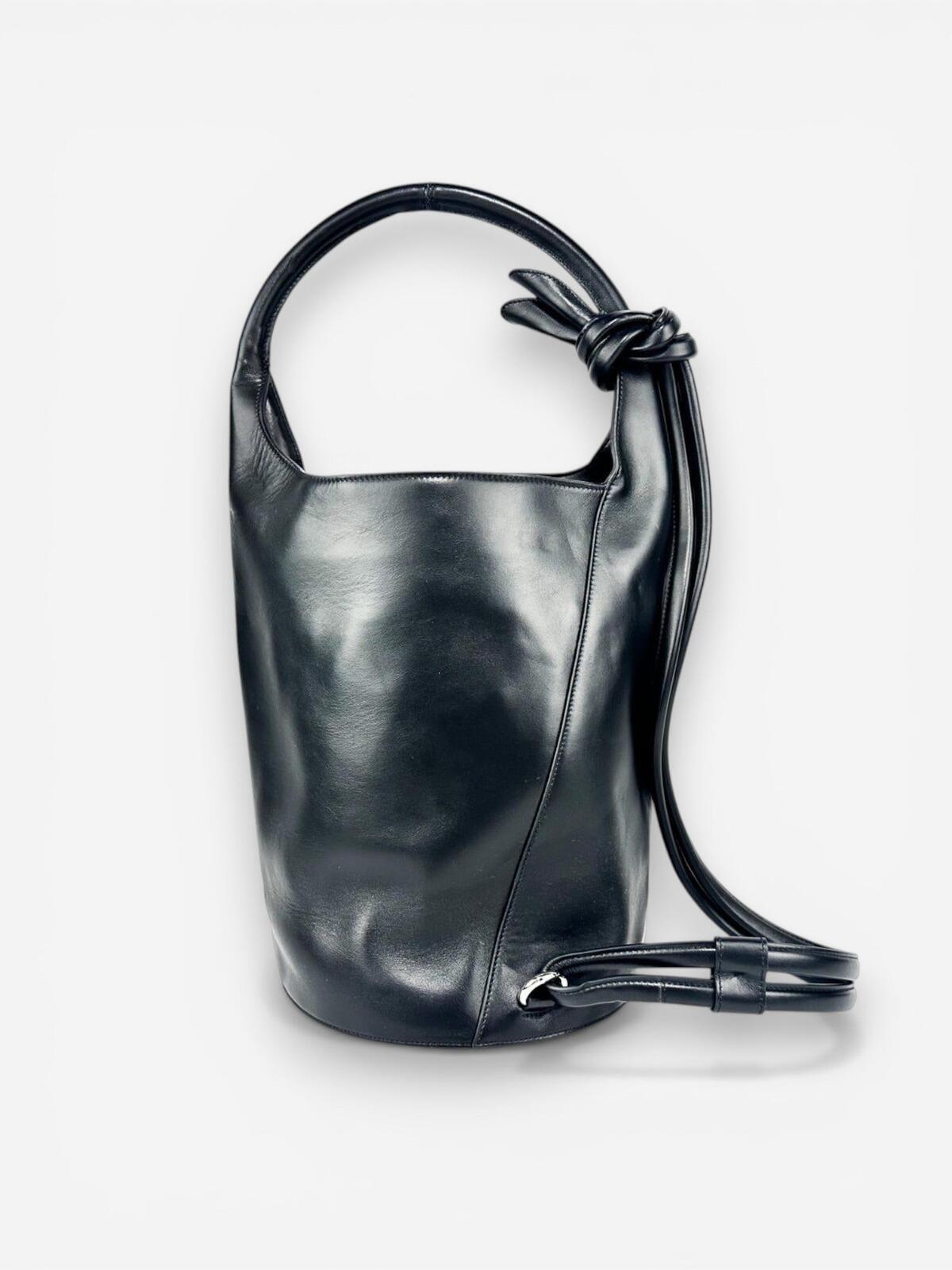 Jacquemus Le Tourni Black Calf Leather Bucket Tote Knotted Handle – view 3