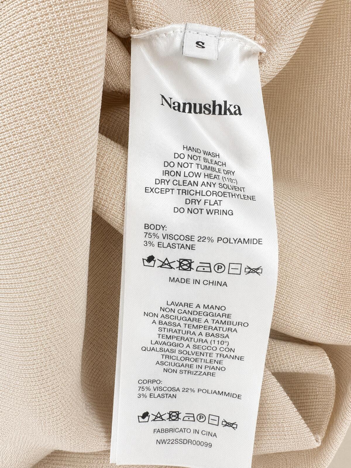 Nanushka Nanushka Ilona Knit Mini Dress Beige Cut Out High Neck Long Sleeve S | NWT - Vestir