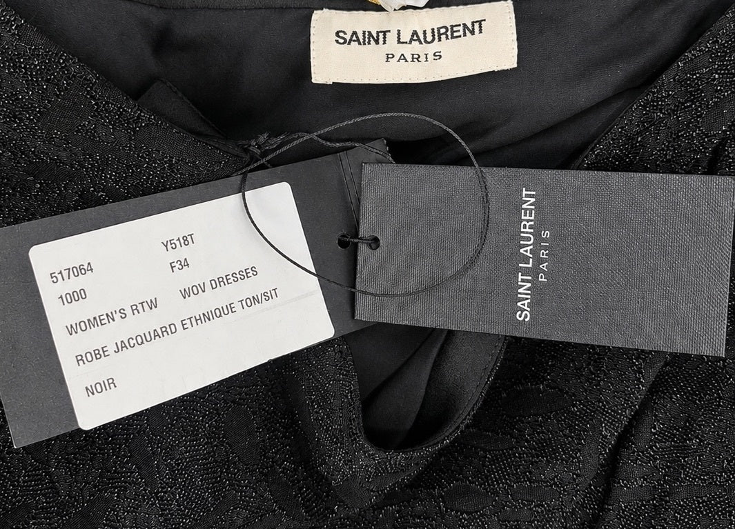Saint Laurent One Shoulder Jacquard Draped Mini Dress Black FR 34 | NWT