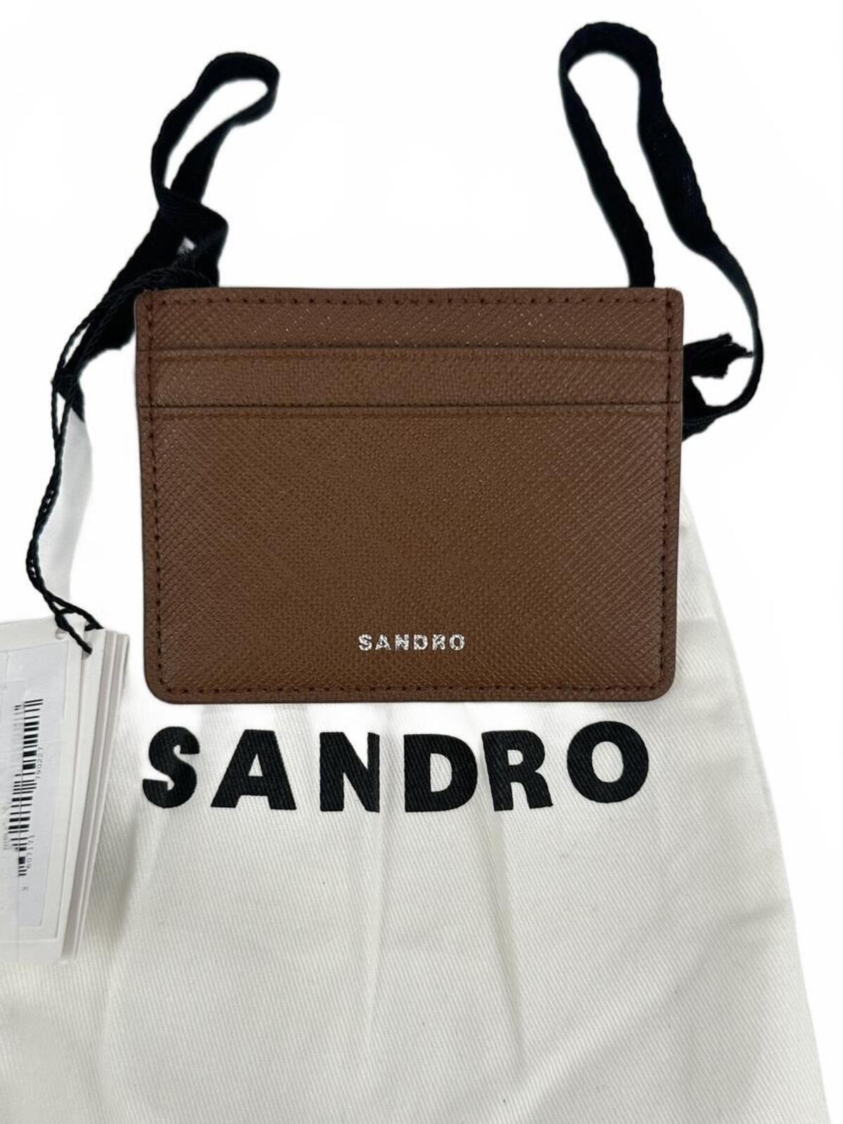 Sandro Leather Card Holder Brown Saffiano Card Case | NWT