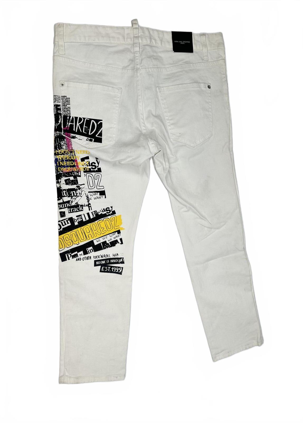 Dsquared2 Cool Girl Cropped Jeans White Graphic Print IT 38 W32 NWT