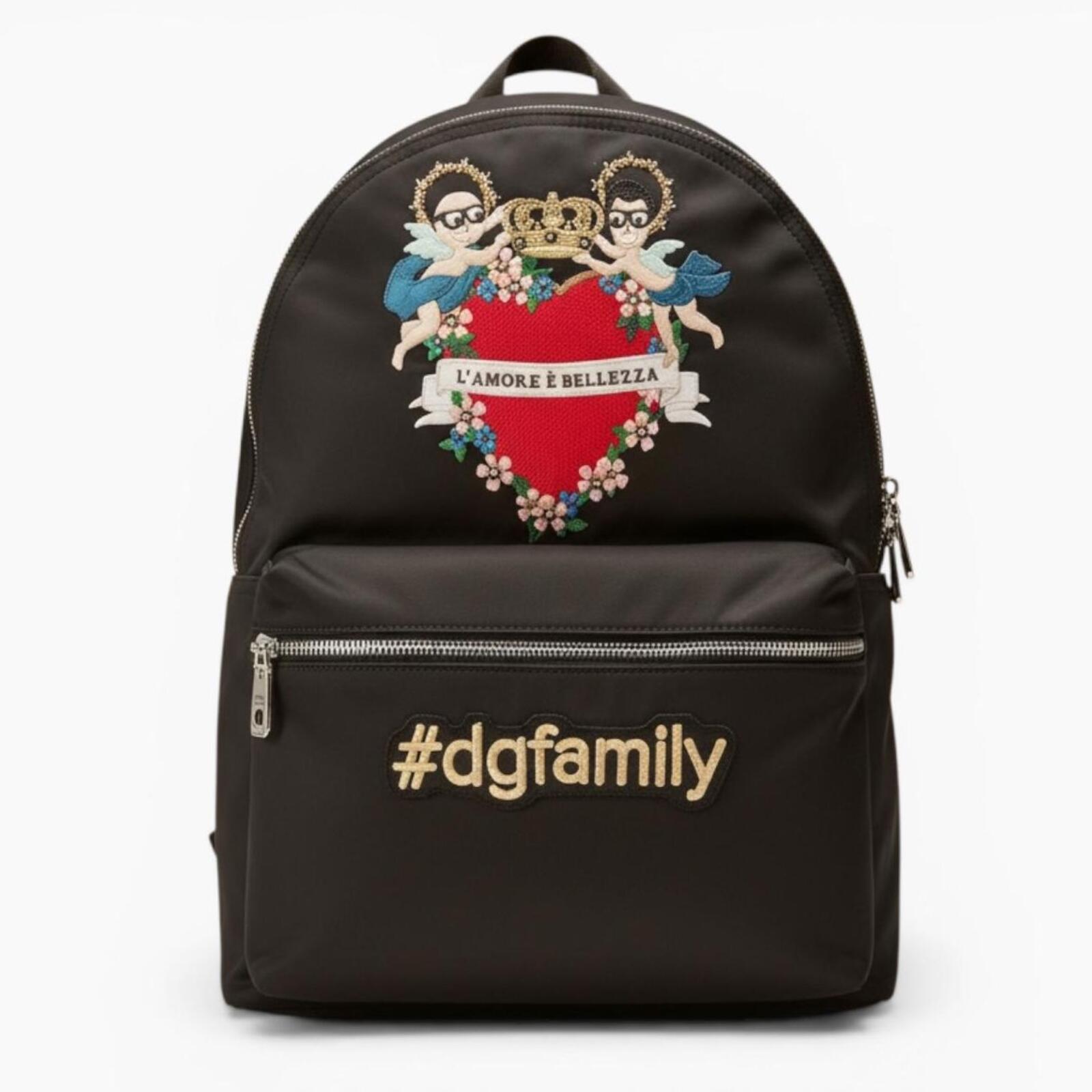 Dolce & Gabbana Vulcano #DGFamily Embellished Nylon Backpack Black | NWT