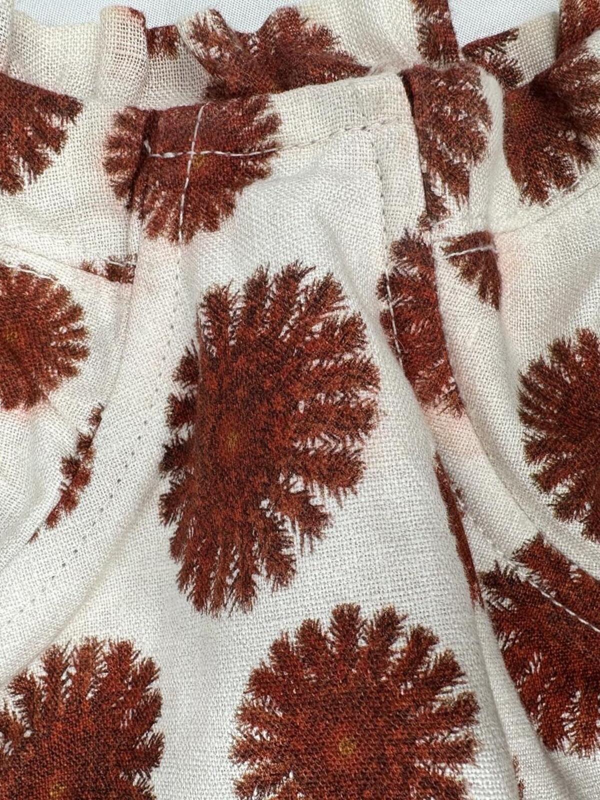 Agua Bendita Acacia Bustier Linen Midi Dress White Red Print Size L | NWT