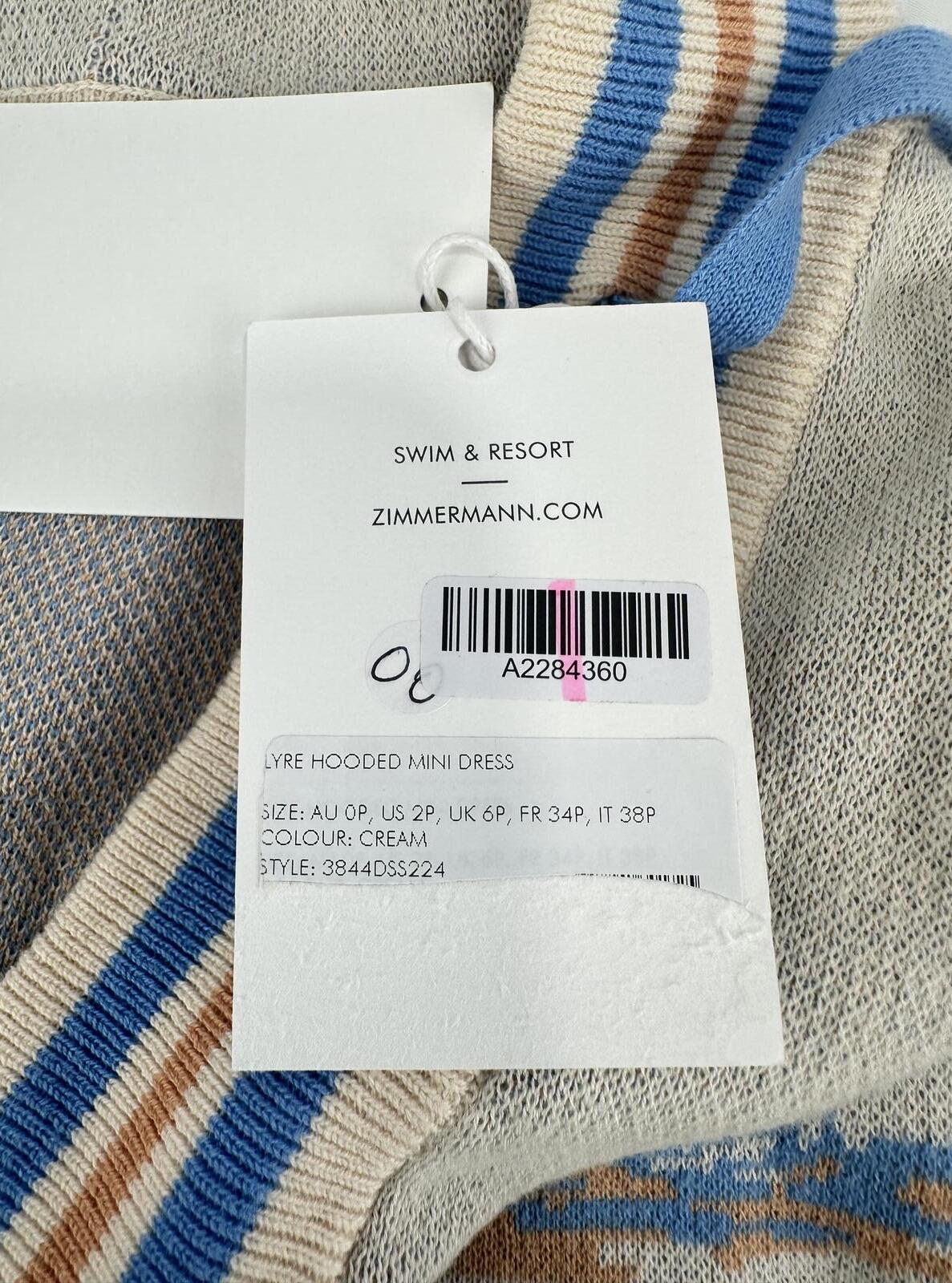 Zimmermann Lyre Hooded Knit Mini Dress Cream Summer Swim 2022 0P | NWT