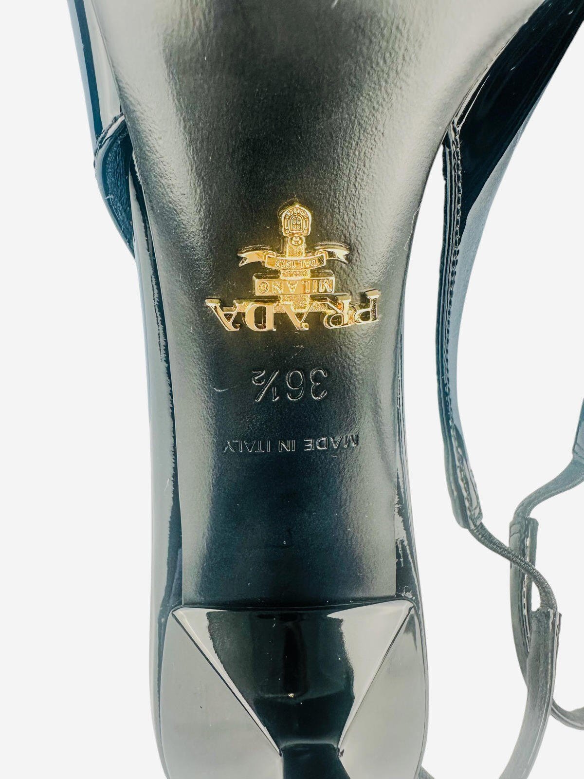 Prada Black Patent Leather Logo Bow Kitten Heel Slingback EU 36.5 – view 7