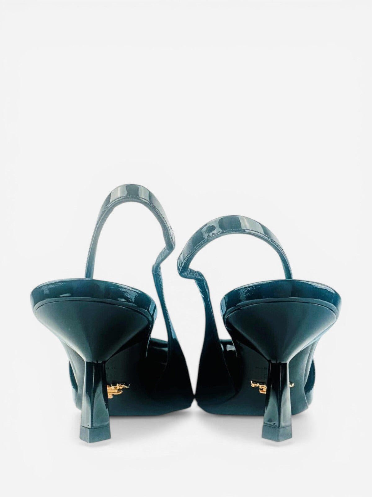 Prada Black Patent Leather Logo Bow Kitten Heel Slingback EU 36.5 – view 5