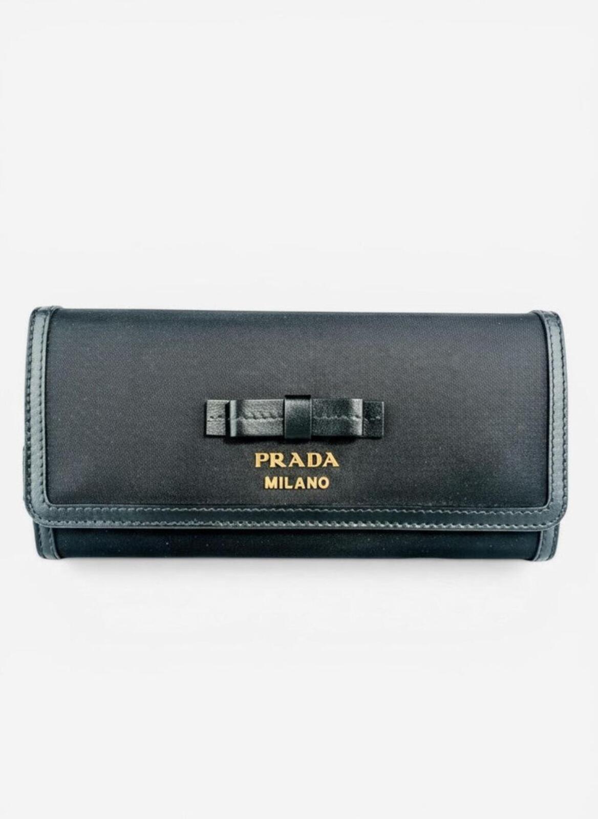 Prada Prada Pattina Bow Wallet Black Tessuto Nylon & Leather | New w/ Box - Vestir